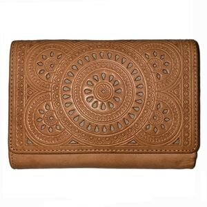 Ladies Embossed Leather Tri-Fold Wallet with ID Flap by Fossil